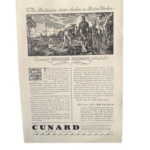 Vintage 1930 Cunard Britannia Drops Anchor Boston Ad Advertisement